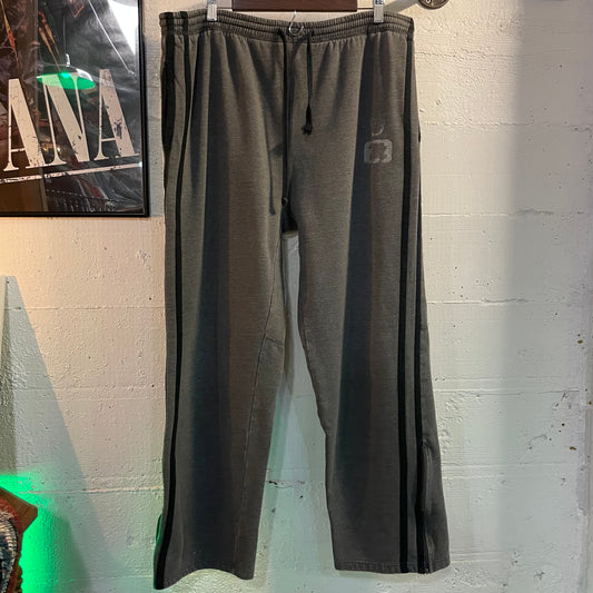 Vintage 2000's Baggy Loose Fit Distressed Side Stripe Sweatpants - Size Large - Charcoal Gray/Black