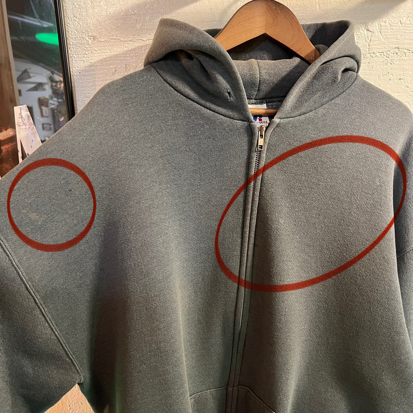 Vintage Russell Athletic Blank Full Zip Hoodie Sweatshirt - Size XL - Dark Grey