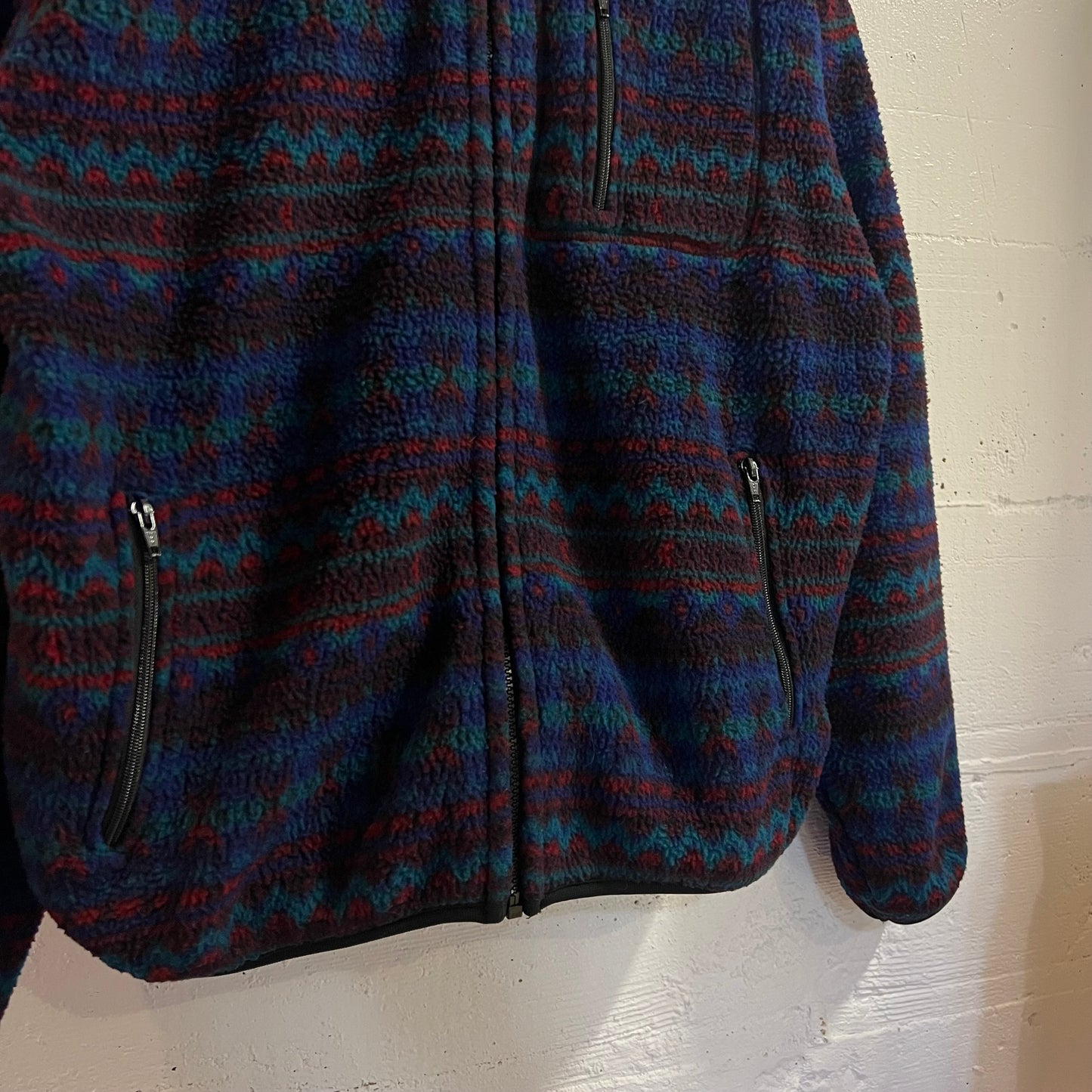 Vintage 90’s St. John’s Bay Full-Zip Aztec Patterned Fleece Jacket - Size XL - Blue/Turquoise/Red/Black