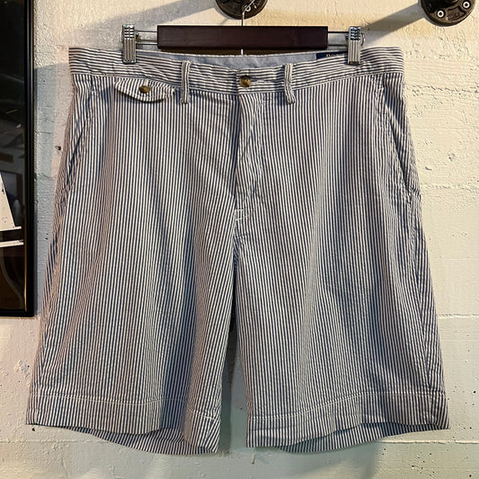 Polo Ralph Lauren Seersucker Straight Fit Striped Shorts - Size 34 - Blue/White