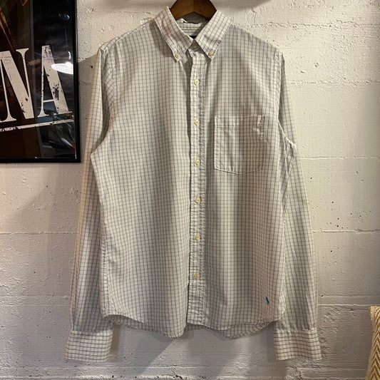Vintage 2000’s Abercrombie & Fitch Windowpane Plaid Muscle Button Down Long Sleeve Shirt - Size Large - White/Blue