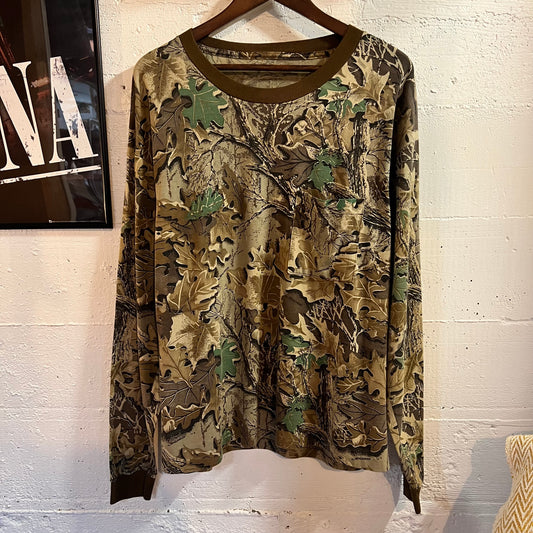 Vintage Advantage Realtree Camo Long Sleeve Boxy Single Stitch T-Shirt - Size Large - Earth Toned