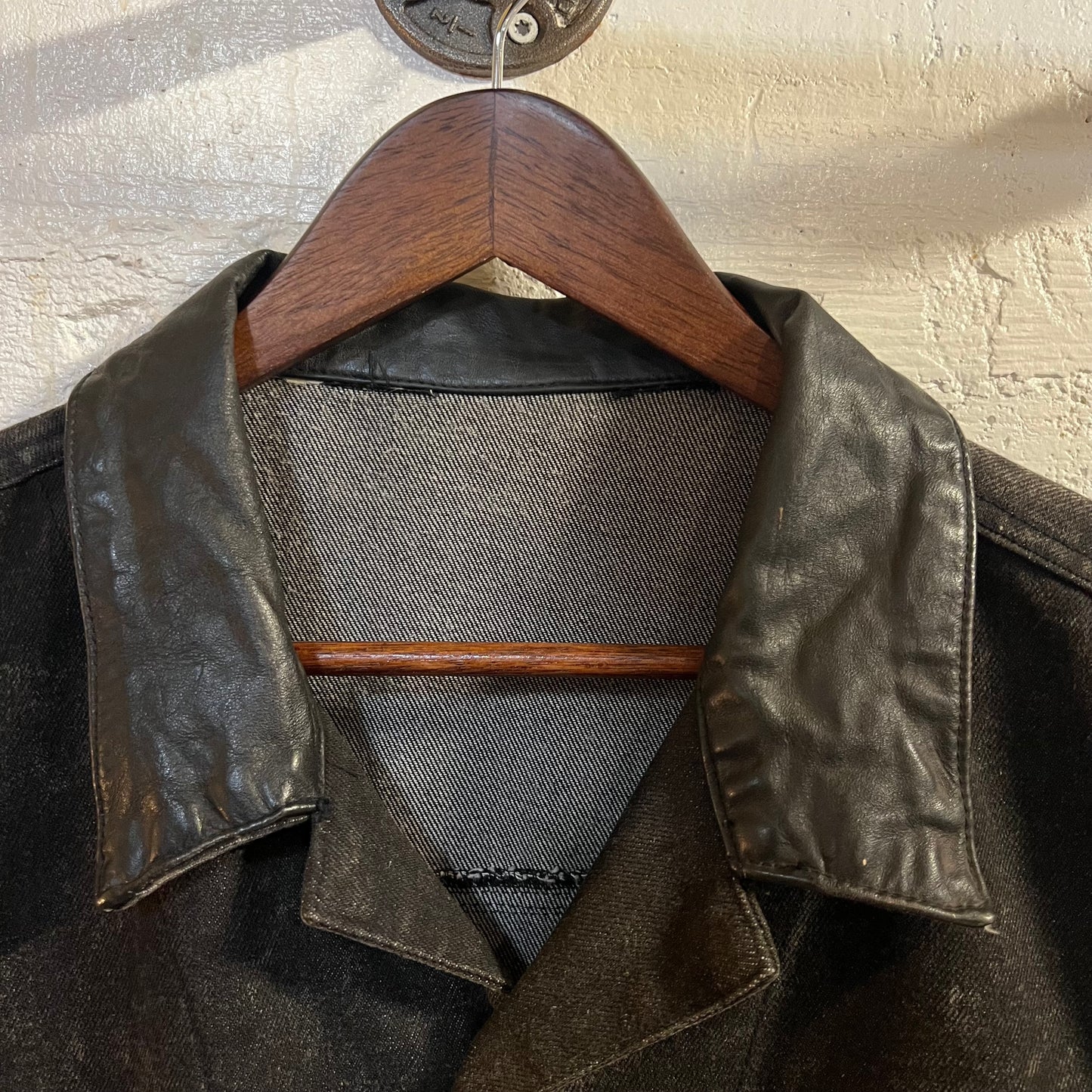 Vintage Harley Davidson Black Denim & Leather Eagle Patch Vest - Size L/XL - Black