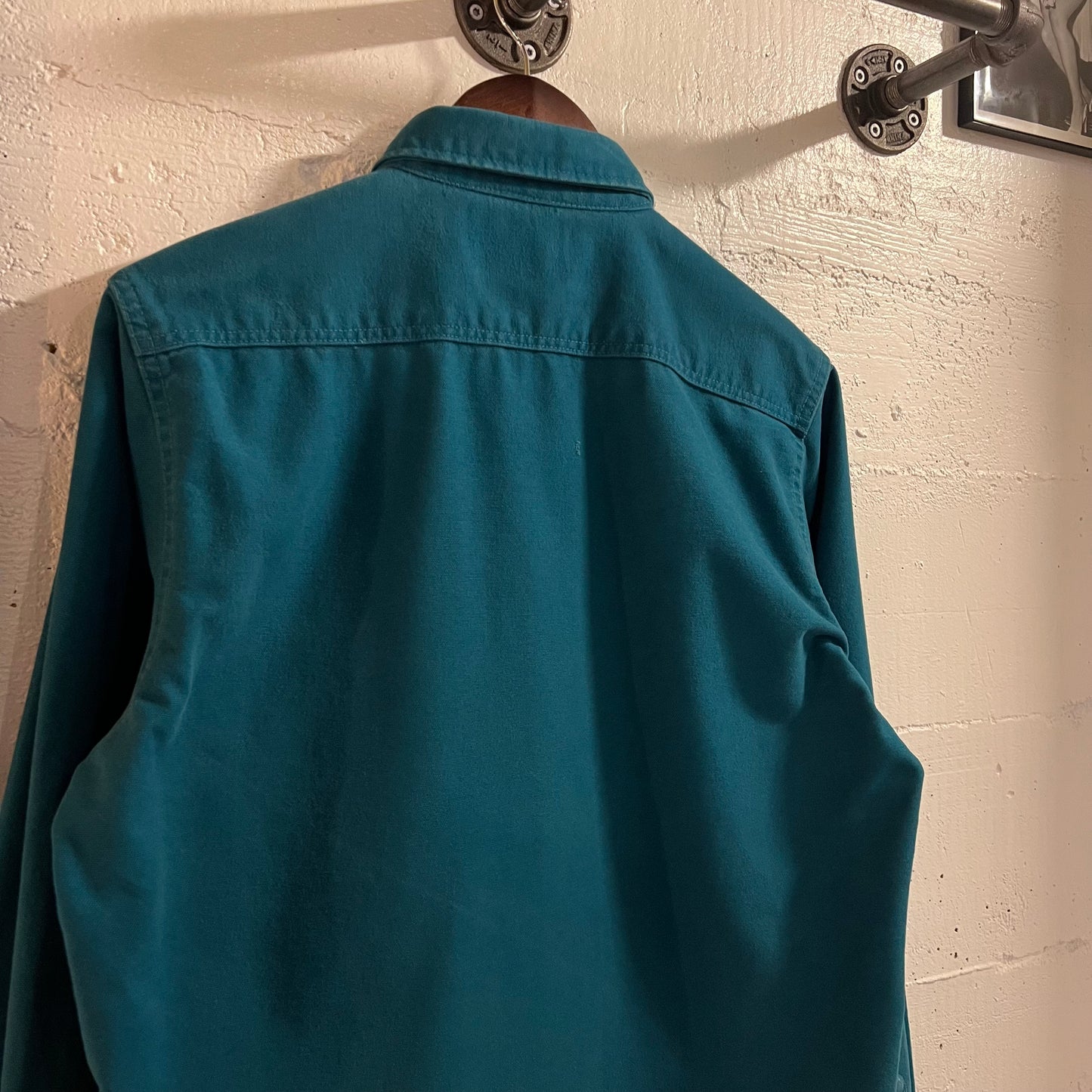 Vintage 90's Cabelas Chamois Cloth Button Up Flannel Shirt - Size Medium Tall - Made In USA - Turquoise - 100% Cotton