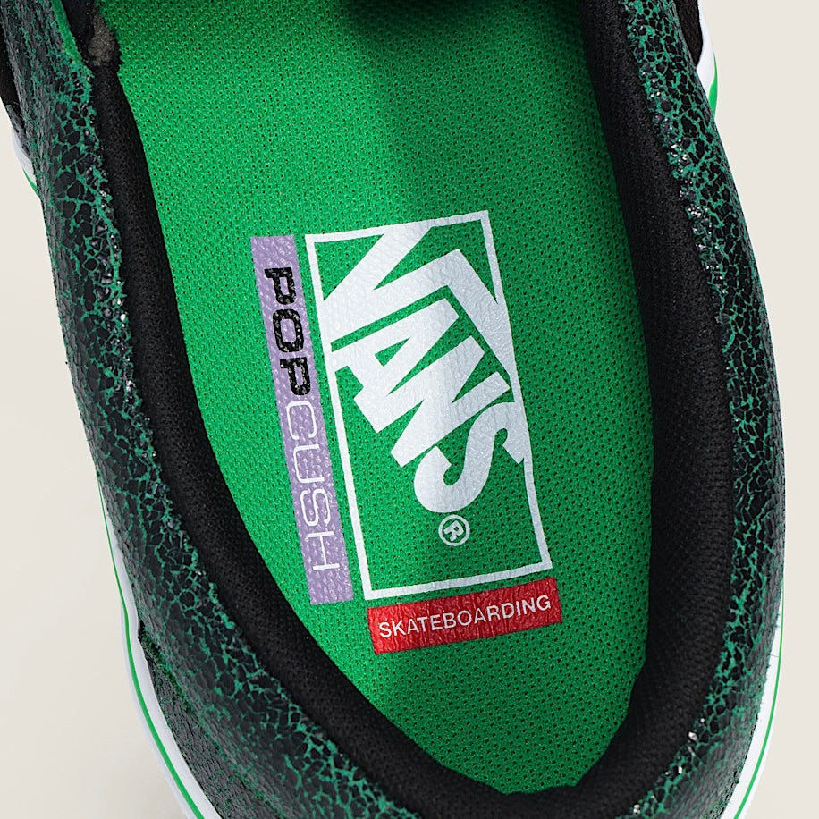 *New* Vans Skate Slip On Shoe - Size 10.5M/11.5W - Cracked Leather/Black/Green - VN000EG5YJ7