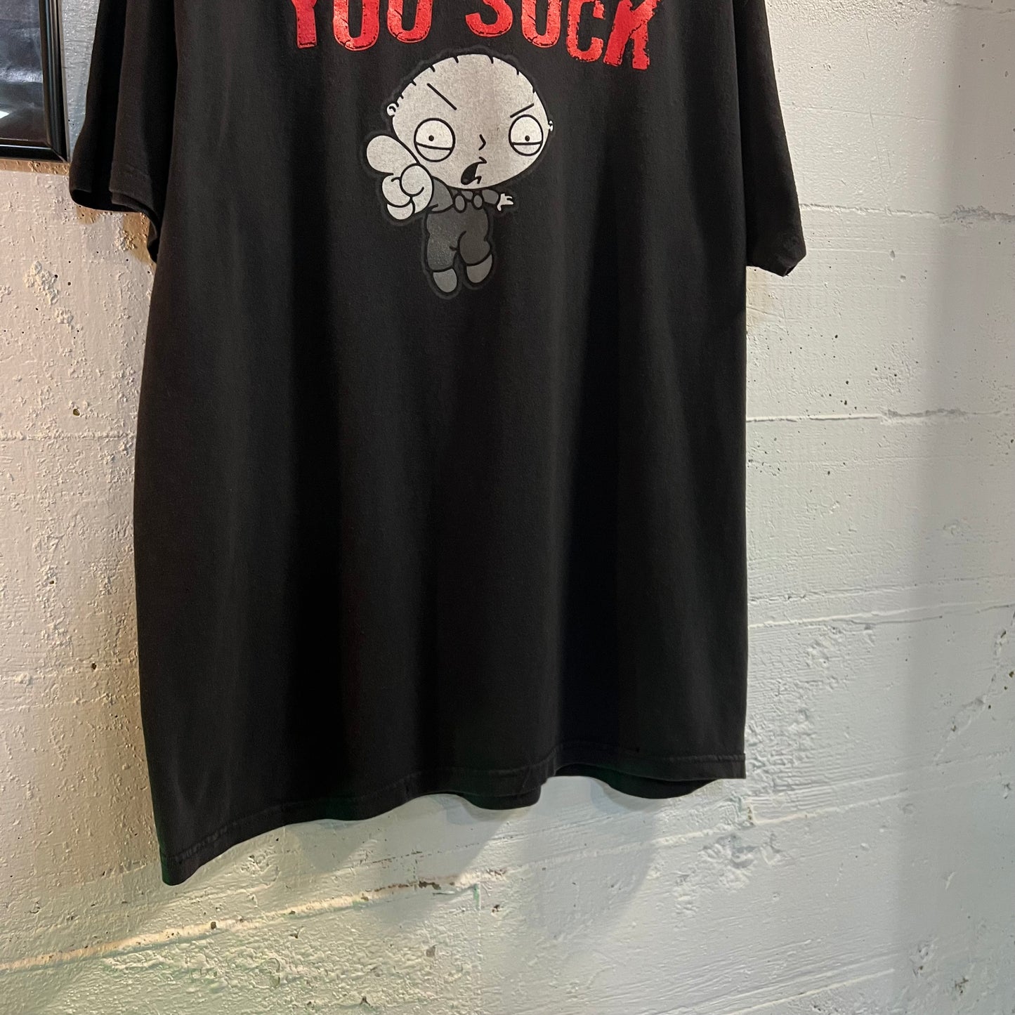 Vintage Y2K Family Guy Stewie 'You Suck' Graphic T-Shirt - Size XL - Black/Red