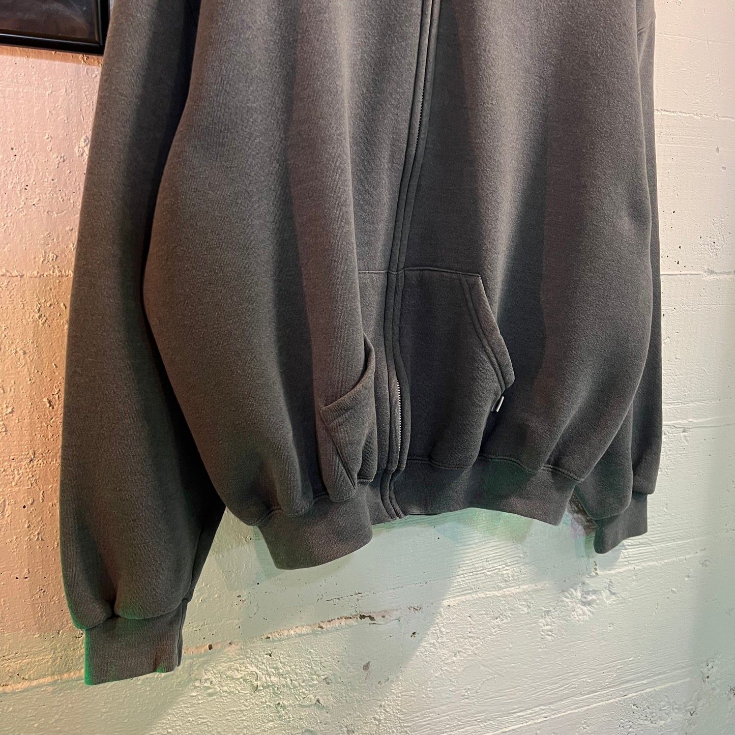 Vintage Russell Athletic Blank Full Zip Hoodie Sweatshirt - Size XL - Dark Grey