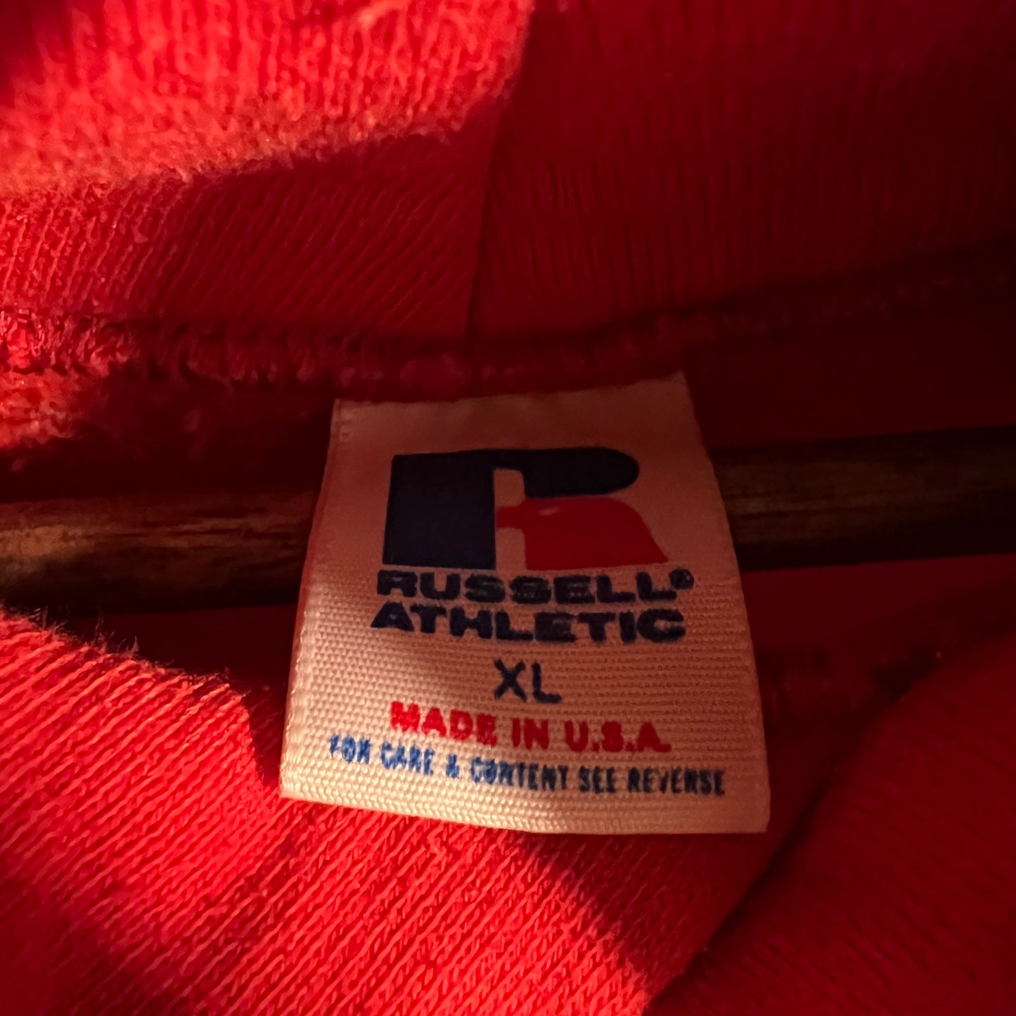 Vintage 1980's Russell Athletic Blank Pullover Hoodie Sweatshirt - Size XL - Made In USA - Red