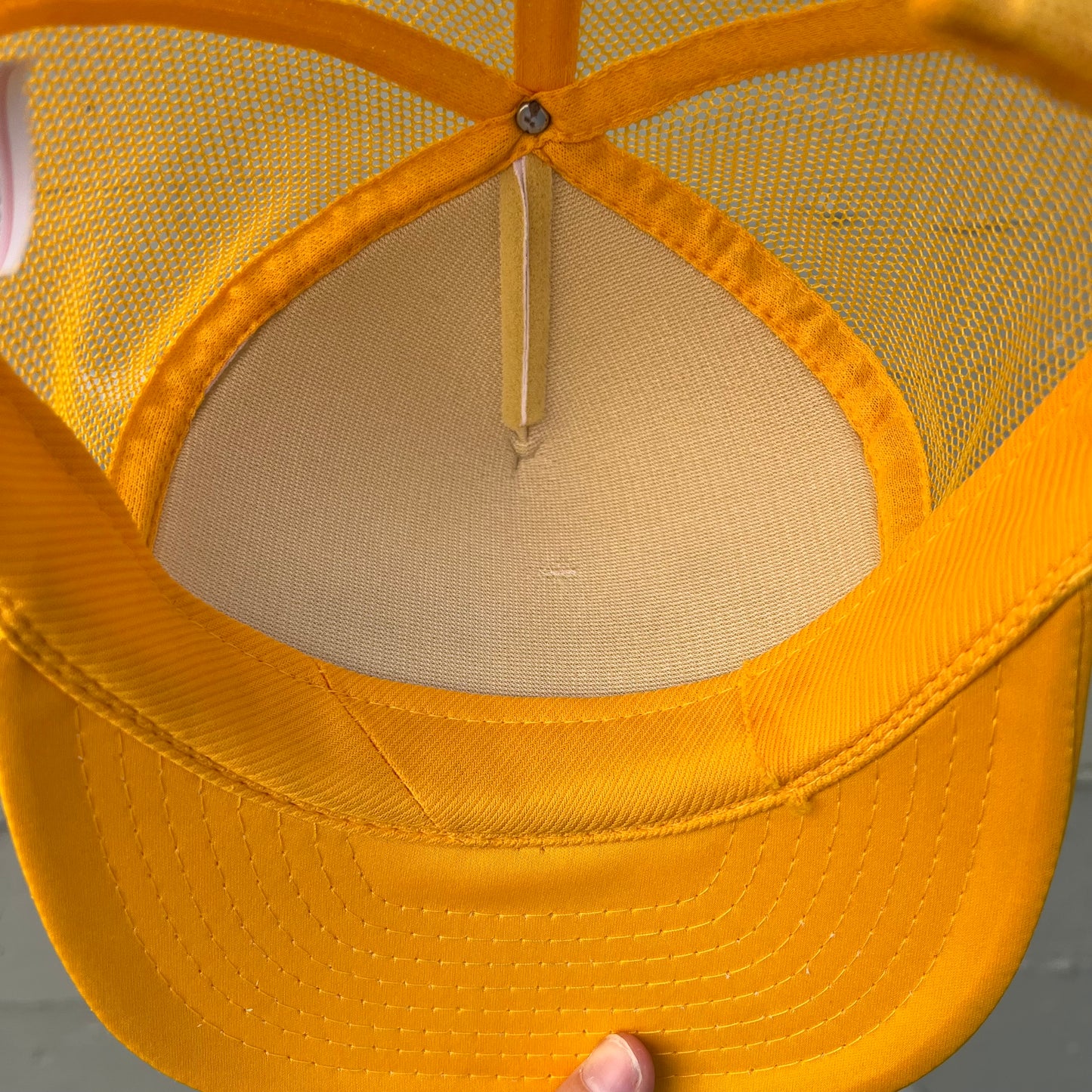 Vintage 1980's Laughlin Nevada Two Tone Mesh Back Trucker Hat - O/S - Yellow/White