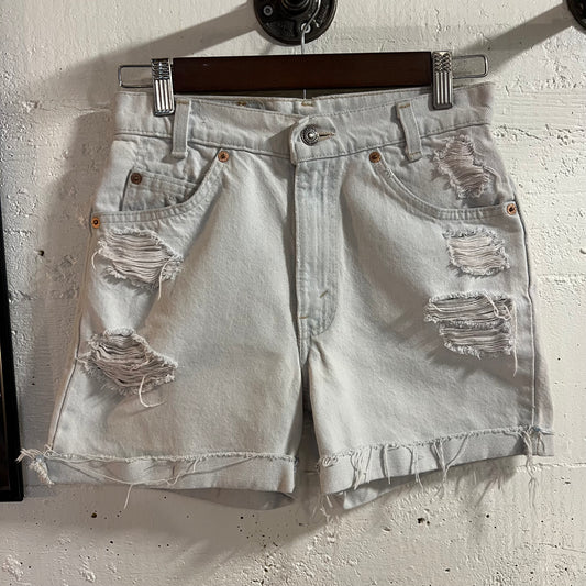 Vintage 90's Levi's Orange Tab 550 Student Faded Light Wash Distressed Denim Shorts - Size 27" - Made In USA - 100% Cotton
