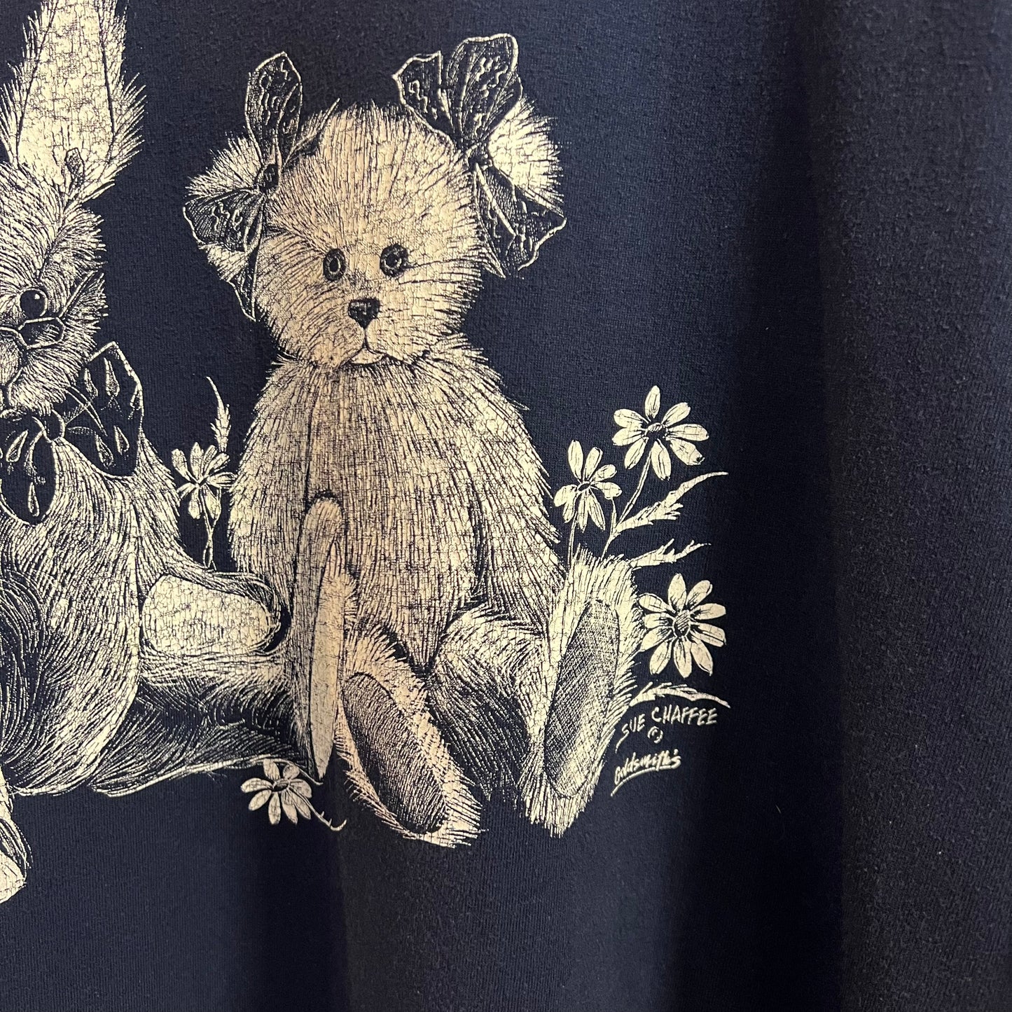 Vintage 90’s Jerzees Bunny & Bear Friends Graphic T-Shirt - Size XL - Made In USA - Navy/White