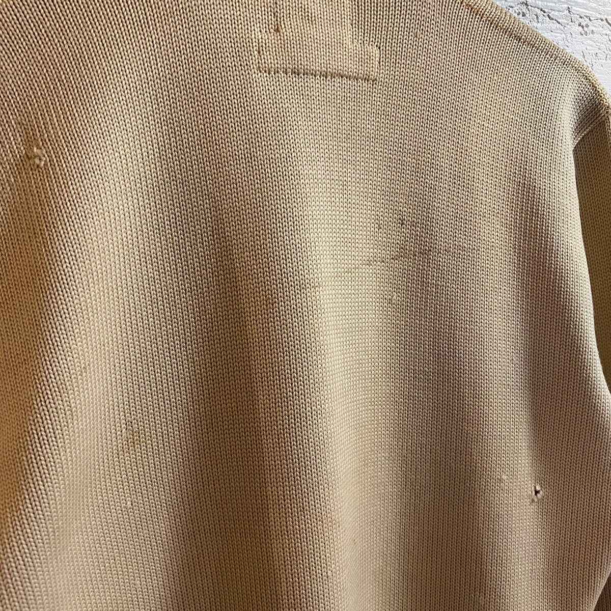 True Vintage Distressed 1950's Kandel Knitting Mills Virgin Wool Varsity Letterman Cardigan Sweater - Size Large - Made In USA - Off-White/Cream/Purple