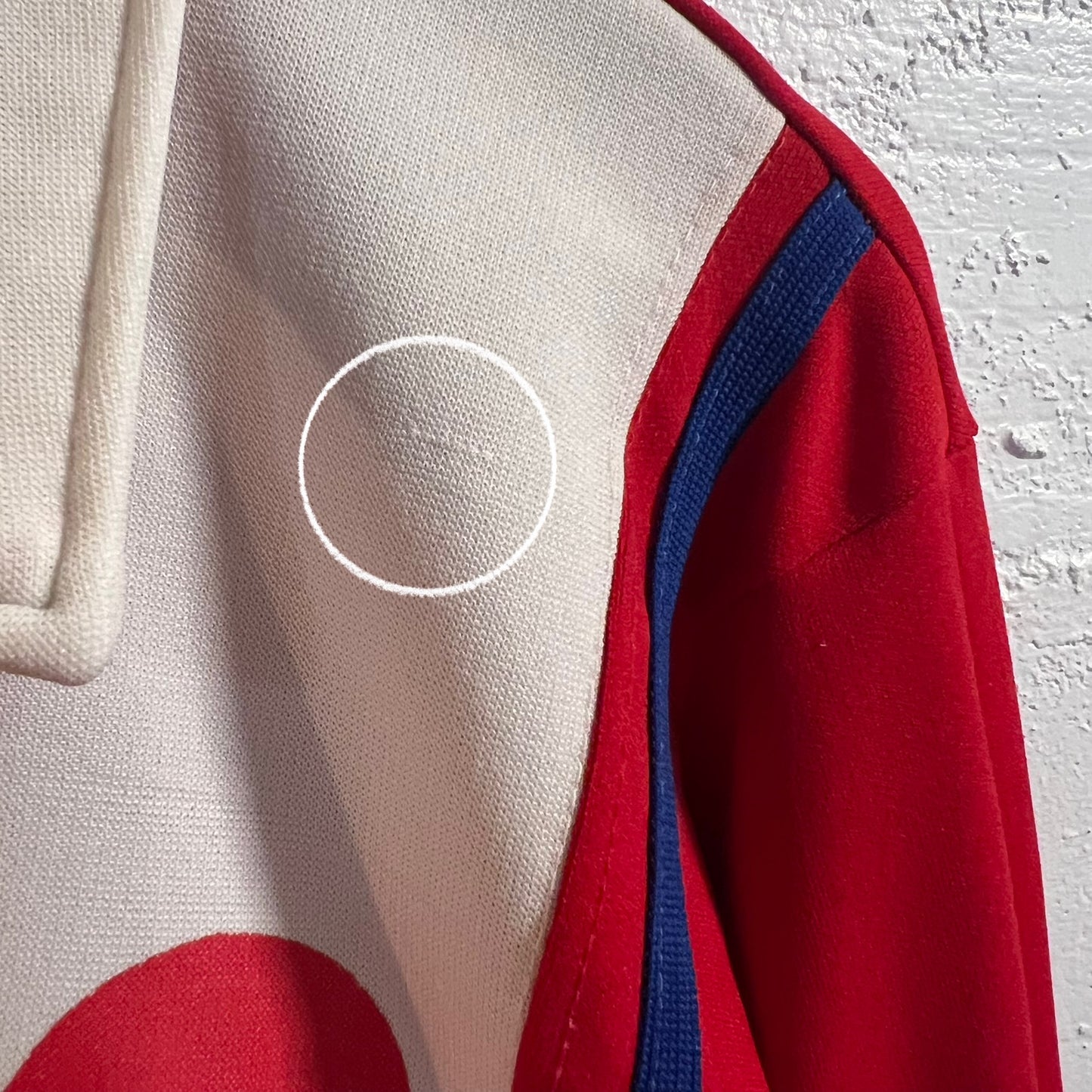 Vintage 60’s/70’s Spanjian SHS ‘#11’ Long Horn Athletic Windbreaker Zip Up Jacket - Size Large - Made In USA - Red/White/Blue