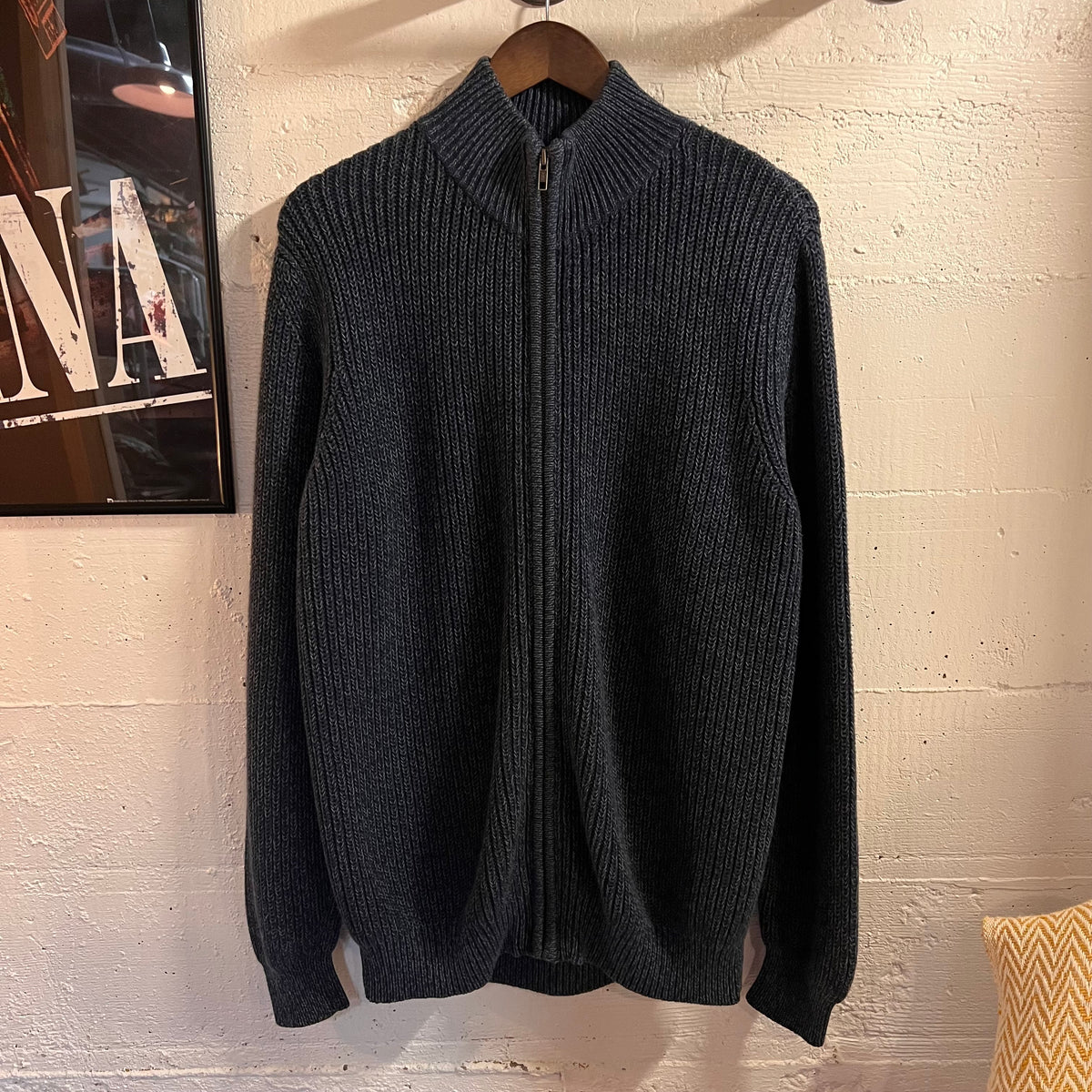 Vintage 2000’s L.L.Bean Heavyweight Full-Zip Mock Neck Ribbed Knit Sweater - Size Medium - Navy
