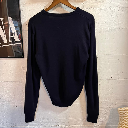 Vintage 70’s/80’s Orlon Knitted Long Sleeve V-Neck Sweater - Size Medium/Large - Made In USA - Navy