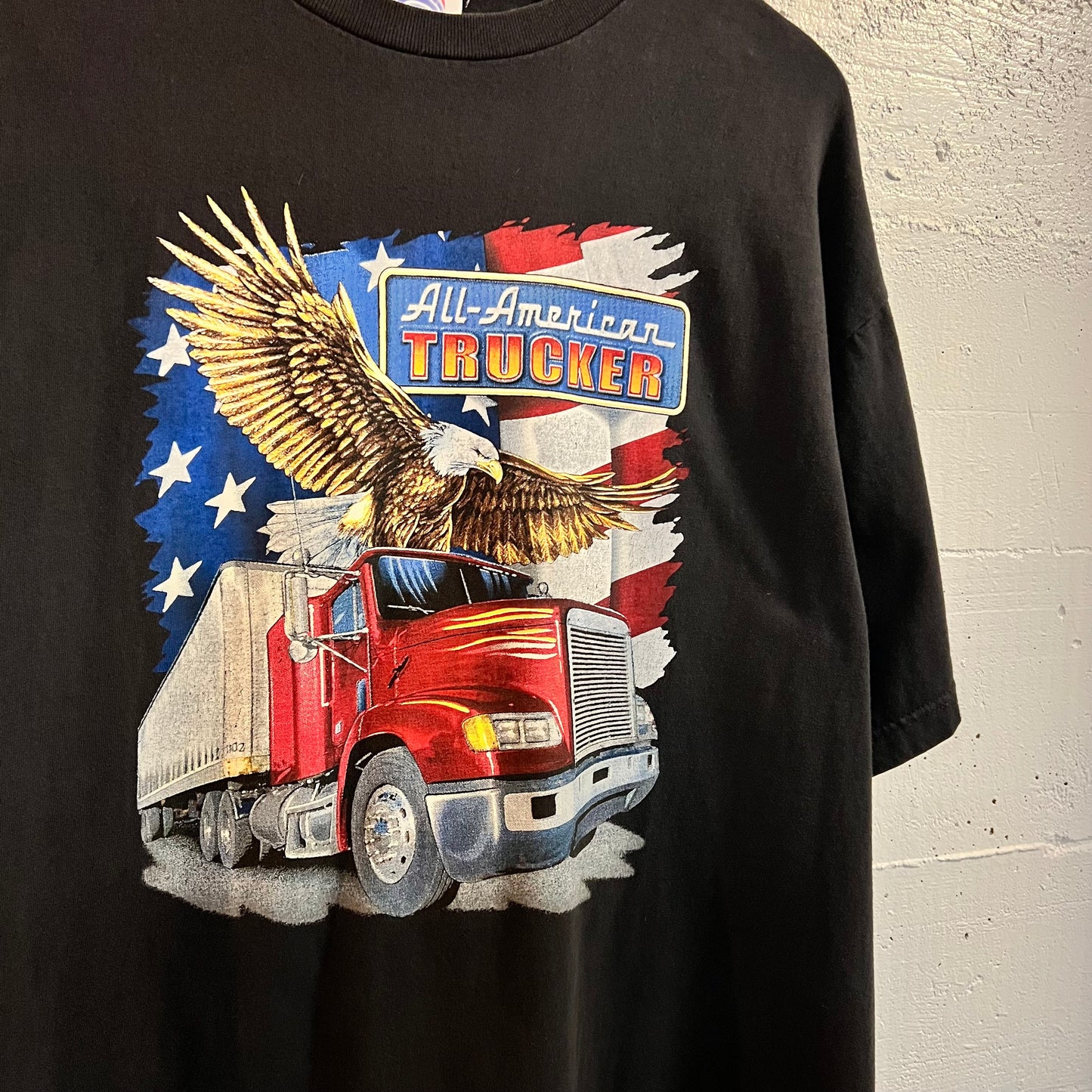 Vintage 90's 'All American Trucker' Semi Truck Graphic T-Shirt - Size XL - Black