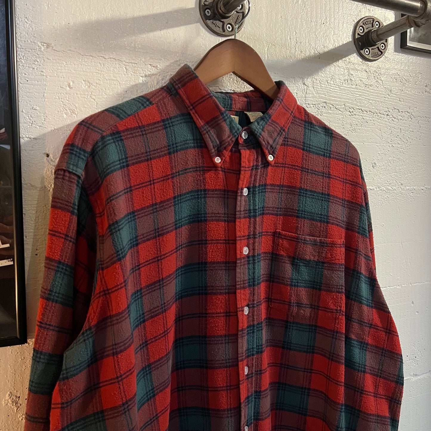 Vintage 90's L.L. Bean Plaid Button Up Flannel - Size XL - Made In USA - Red/Green