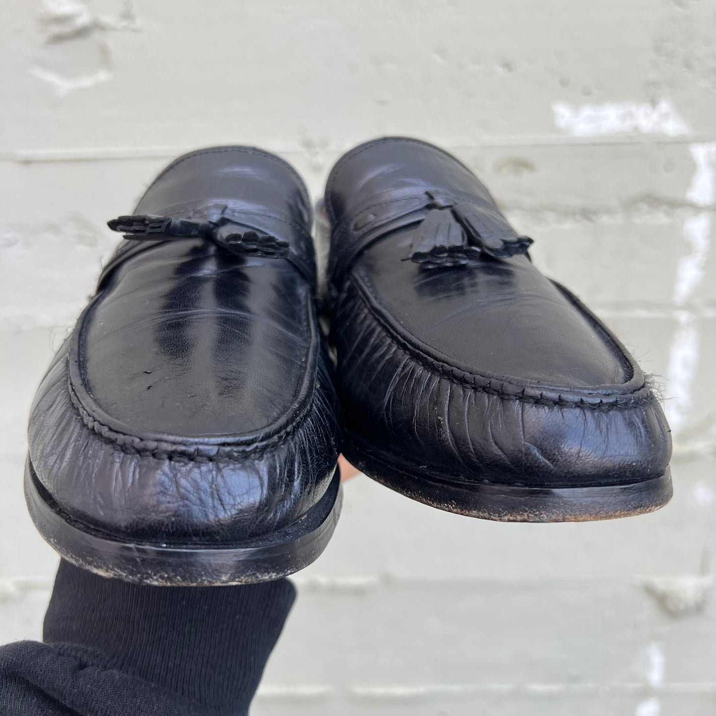 Vintage Nunn-Bush Leather Tassel Loafer Shoes W/ Vibram Soles - Size 10.5M - Black