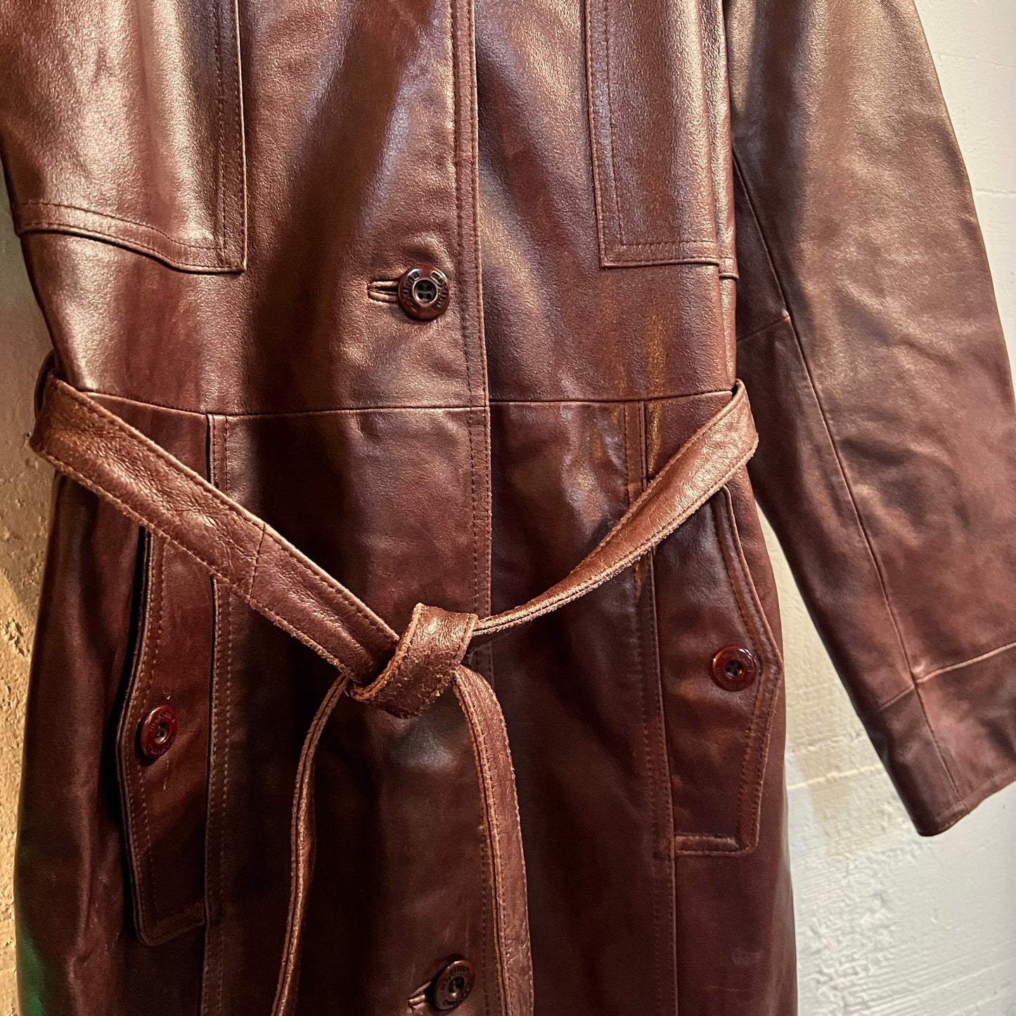 Vintage Maxima By Wilsons Belted Leather Oxblood Long Leather Trench Coat - Size Medium - Oxblood