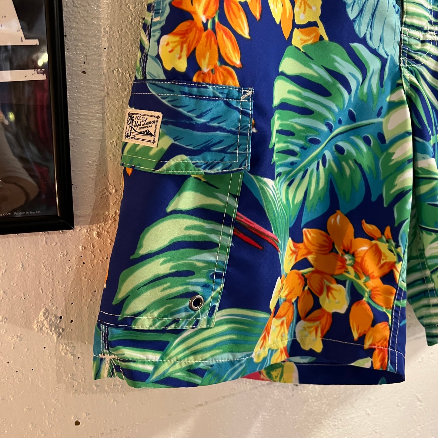 Polo Ralph Lauren Swimwear Tropical Print Swim Trunks - Size Medium - Blue/Multi