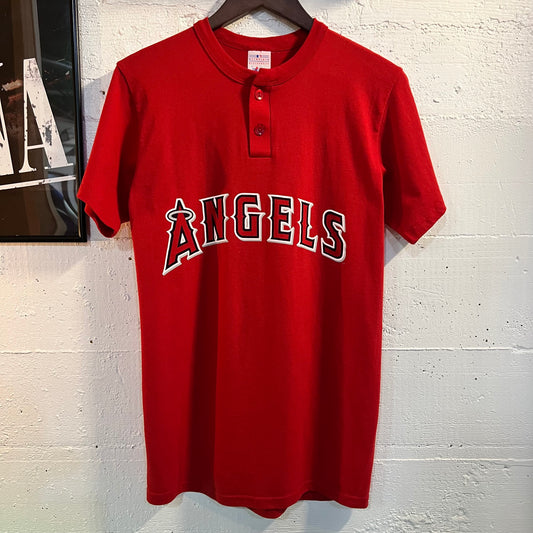 Vintage Majestic Anaheim Angels ‘#5’ Baseball Henley T-Shirt - Size Small - Red