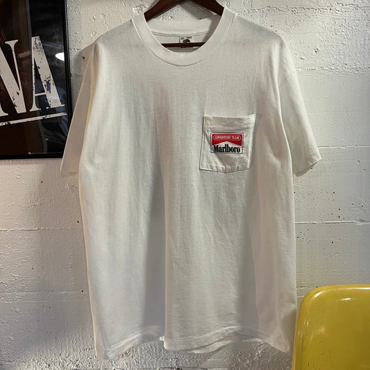 Vintage 90’s Marlboro Adventure Team Graphic Pocket Single Stitch T-Shirt - Size XL - Made In USA - White/Red/Black/Multi (Copy)
