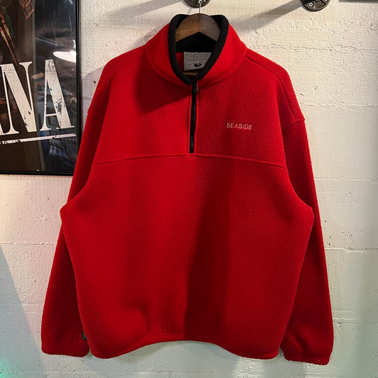 Vintage 90's Embroidered Seaside Quarter Zip Fleece Jacket - Size XL - Made In USA - Red/Black