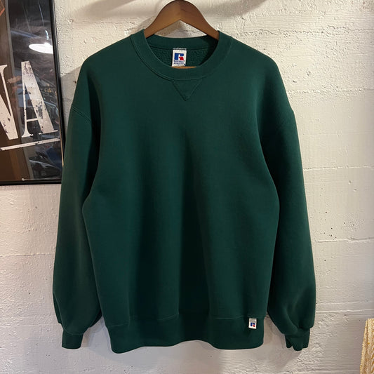 Vintage 90's Russell Athletic Blank Single 'V' Crewneck Sweatshirt - Size Large - Made In USA - Deep Forest Green