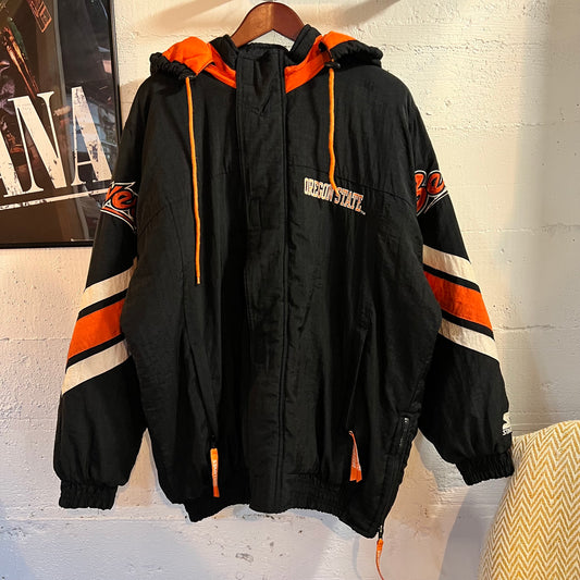 Vintage 90's Starter Oregon State University 'Beavers' Stadium Parka Jacket - Size Large - Black/Orange/White