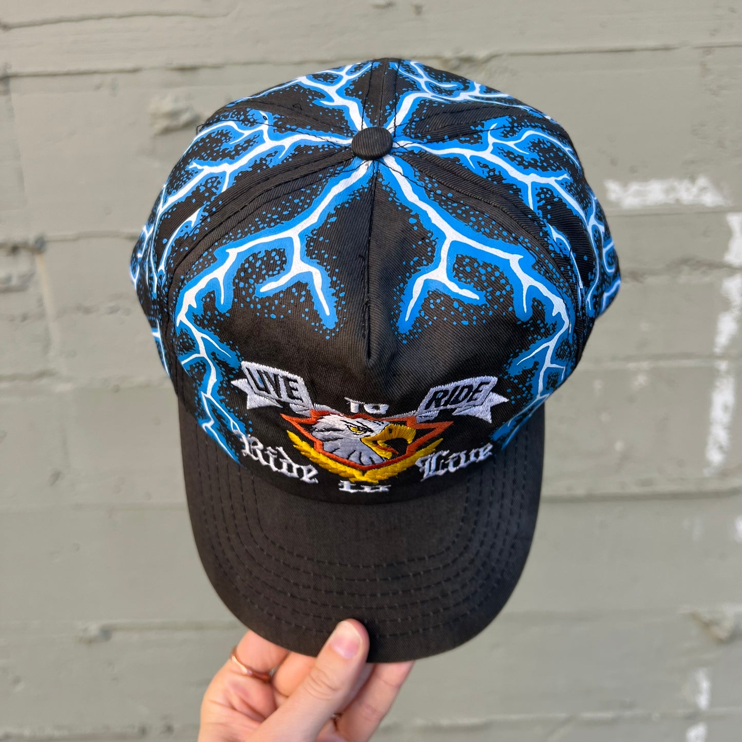 Vintage 'Live To Ride' Screaming Eagle Lightning Snapback Hat - O/S - Black/Blue