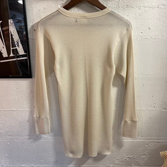 Vintage 80's Sportswear Waffle Knit  Long Sleeve Thermal Shirt - Size Medium - Made In USA - Off-White/Cream