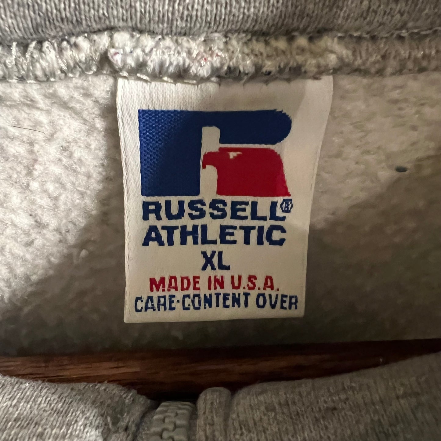 Vintage Russell Athletic Distressed Quarter Zip Sweatshirt - Made In USA - Size XL - Light Heather Grey