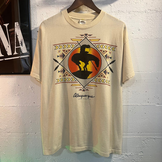 Vintage 80's Habitat 'Albuquerque' Southwestern Single Stitch T-Shirt - Size XL - Cream/Tan
