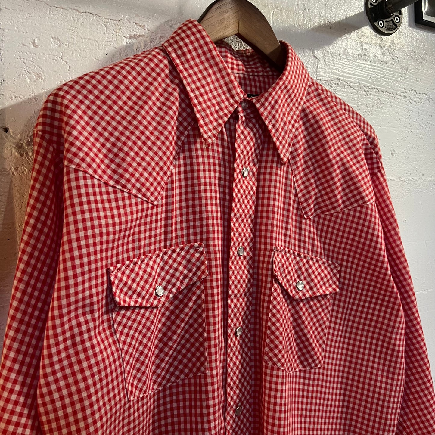 True Vintage 1970's Montgomery Ward Western Wear Gingham Plaid Pearl Snap Western Shirt - Size XL (17-17.5) - Made In USA