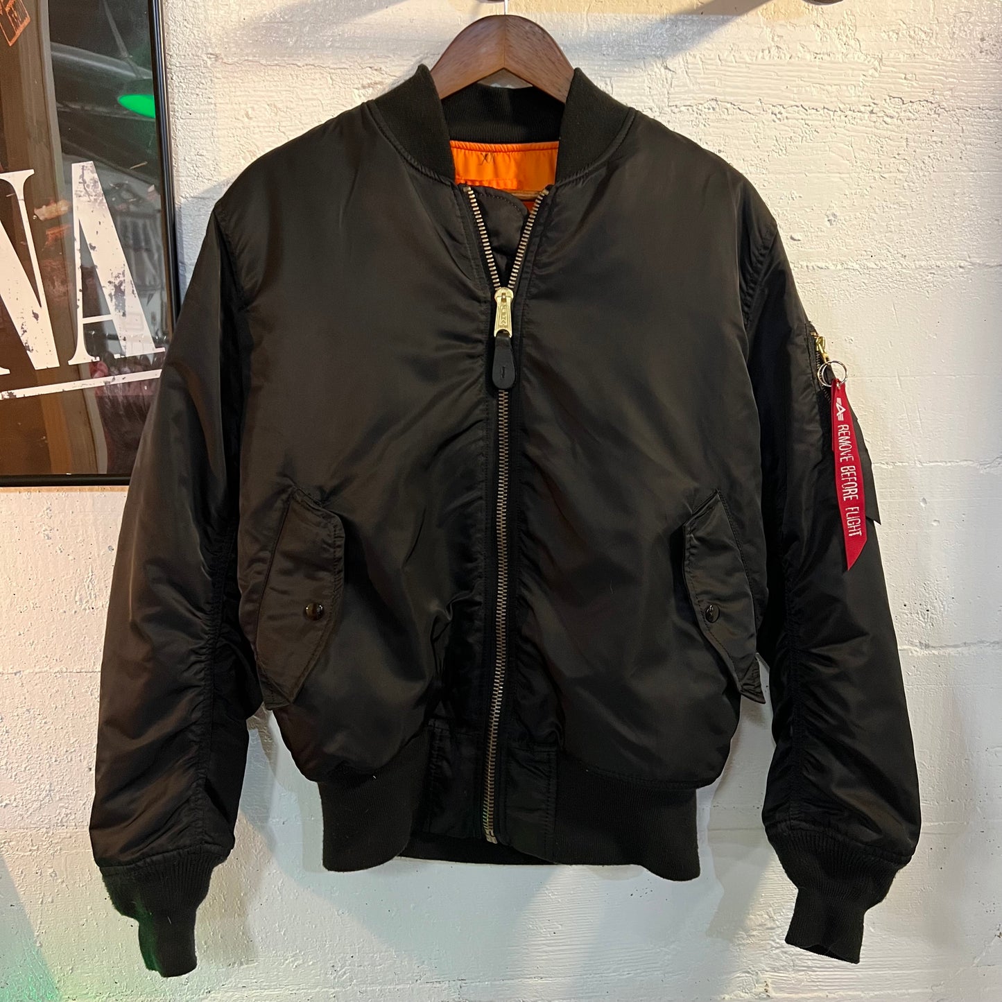 Alpha Industries MA-1 Reversible Bomber Flight Jacket - Size Medium - Black/Orange