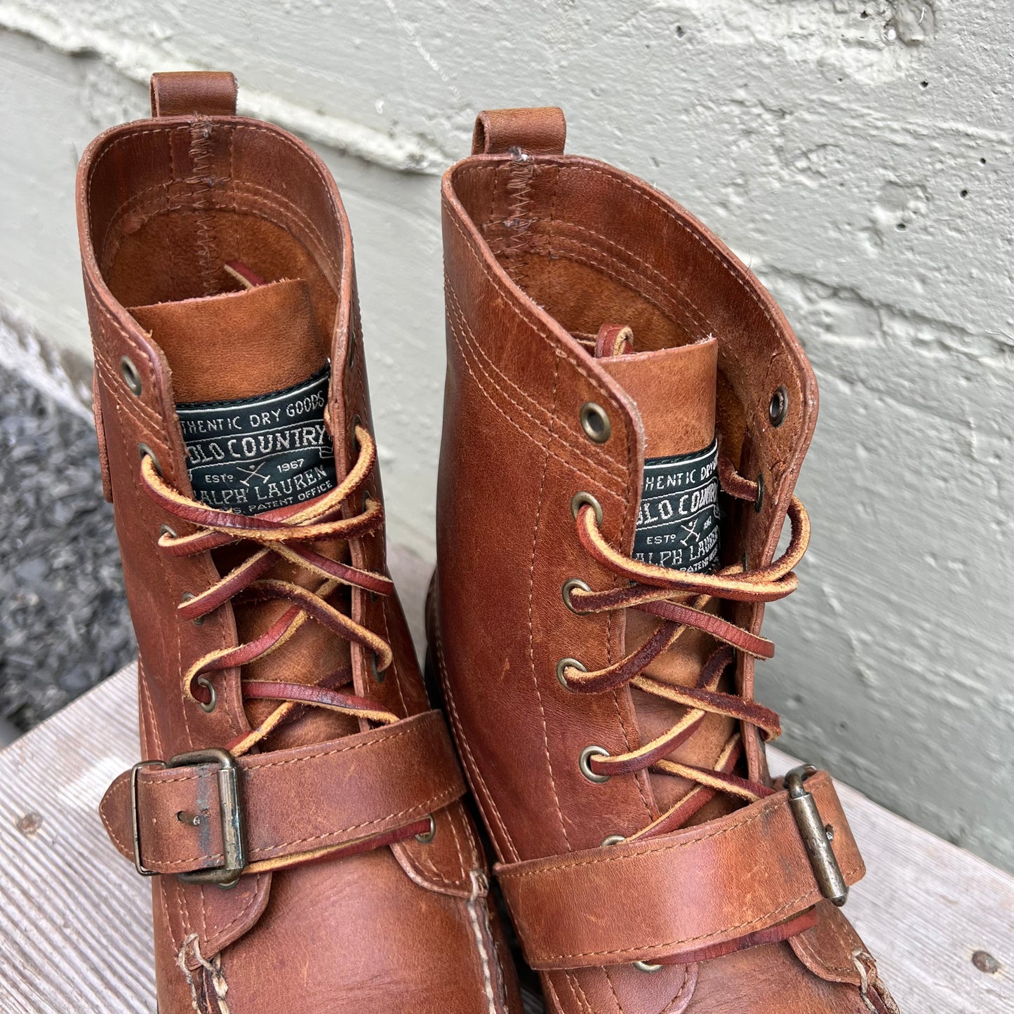 Vintage 90's Ralph Lauren Polo Country 'Ranger' Lace Up Leather Moc Toe Boots - Size 9M/10.5W - Brown Leather