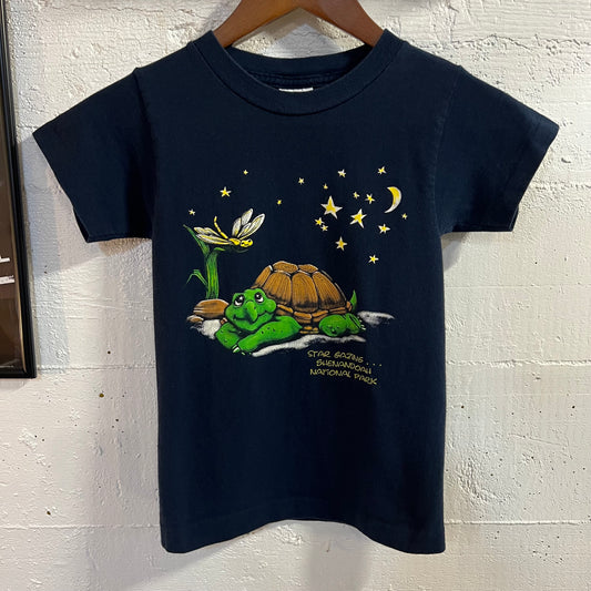 Vintage 90's Nature Turtle Stargazing National Park Single Stitch Baby Tee - Size XS - Made In USA - Navy