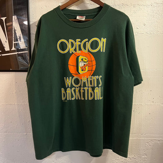 Vintage 90’s University Of Oregon Women’s Basketball Single Stitch T-Shirt - Size XL - Green/Yellow/Orange/Etc.