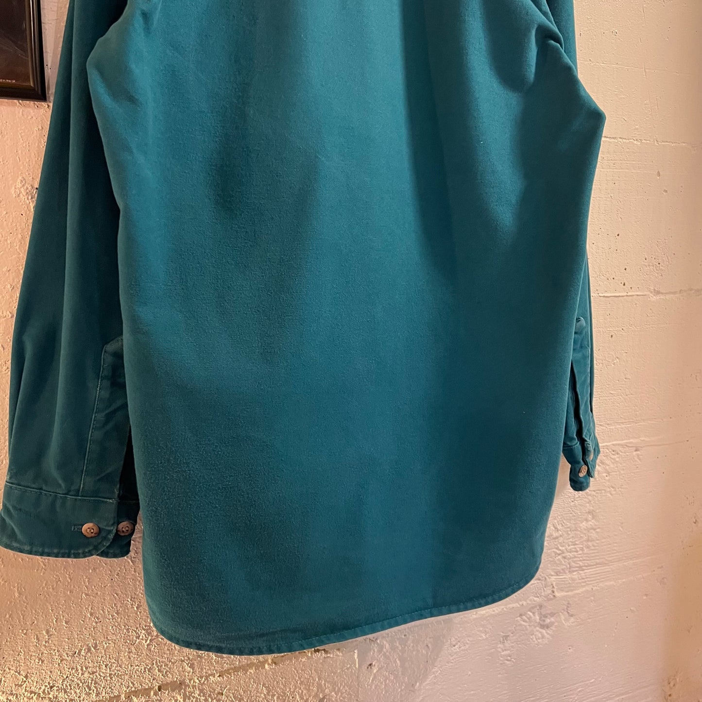 Vintage 90's Cabelas Chamois Cloth Button Up Flannel Shirt - Size Medium Tall - Made In USA - Turquoise - 100% Cotton