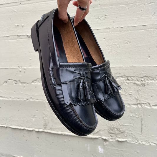 Vintage Florsheim Leather Moc Toe Tassel Loafers - 10.5D - Black - Genuine Leather