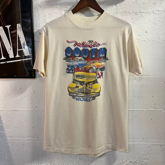 Vintage 1986 12th Annual South Knoxville National Car Show Single Stitch T-Shirt - Size Large - Made In USA - White/Multicolor