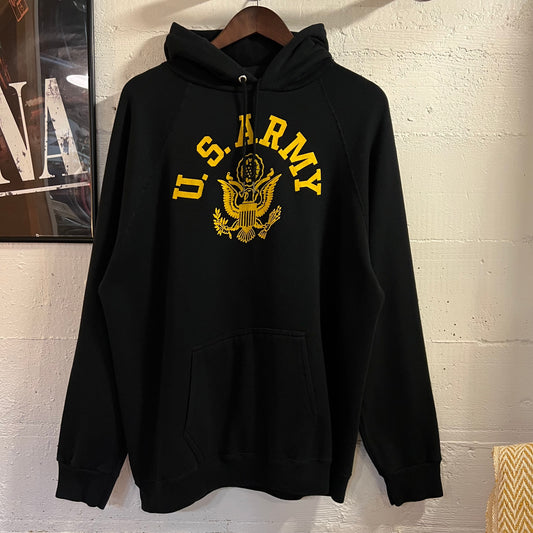 Vintage 80’s U.S. Army Military Raglan Sleeve Hoodie Sweatshirt - Size XL - Made In USA - Black/Yellow