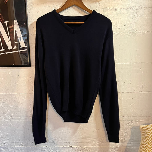 Vintage 70’s/80’s Orlon Knitted Long Sleeve V-Neck Sweater - Size Medium/Large - Made In USA - Navy