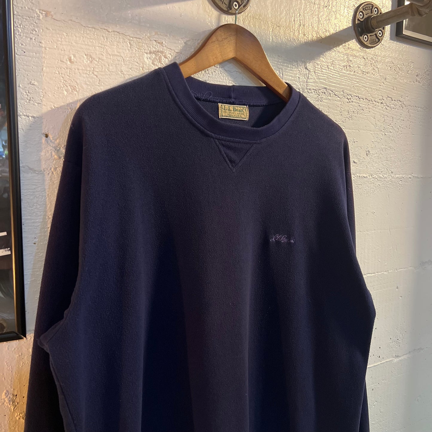 Vintage 90's L.L. Bean Fleece Pullover Crewneck Sweatshirt - Size Large - Made In USA - Navy