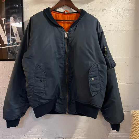 Vintage MA-1 Flight Bomber Jacket - Size Large - Navy/Orange