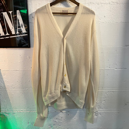 Vintage 60’s/70’s Lord Jeff 100% Acrylic Knitted Cardigan Sweater - Size XL - Made In USA - Cream