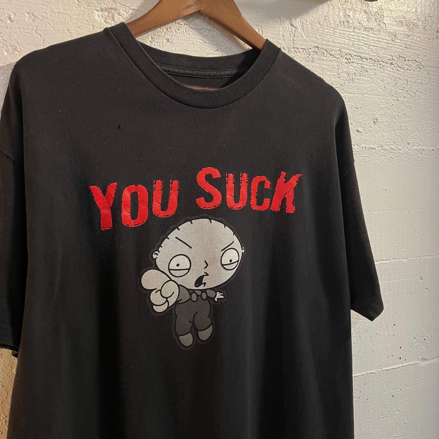 Vintage Y2K Family Guy Stewie 'You Suck' Graphic T-Shirt - Size XL - Black/Red