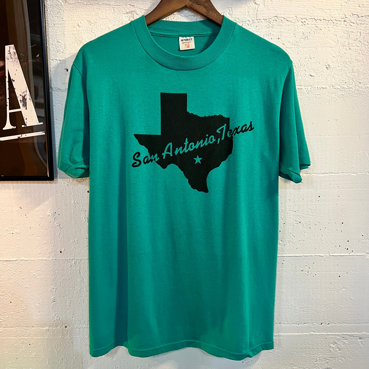 Vintage San Antonio, Texas Single Stitch T-Shirt - Size Large - Made In USA - Turquoise/Black