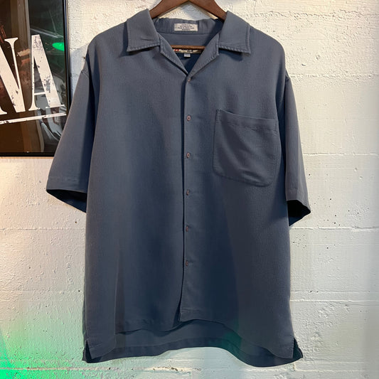 Vintage 90's Anchor Blue Rayon Blend Camp Collar Shirt - Size Large - Indigo