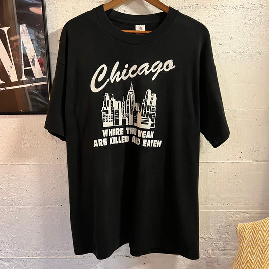 Vintage 90’s Chicago Funny’ Killed And Eaten’ Graphic Single Stitch T-Shirt - Size XL - Made In USA - Black/White